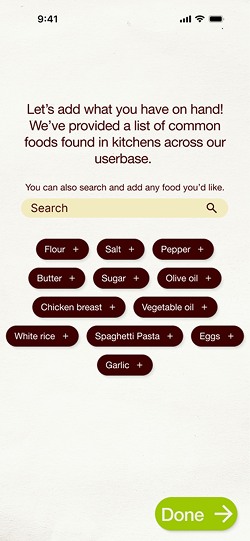 Easily adding foods on Provisioned